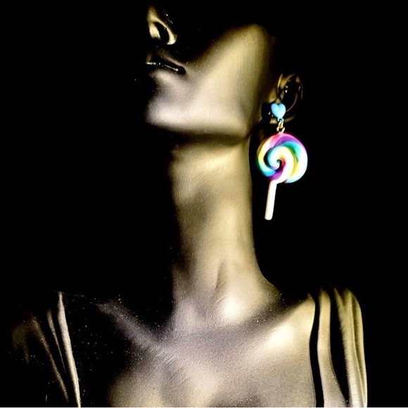 Colorful Rainbow Swirl Lollipop Drop Earrings for Women - Picture 5 of 5